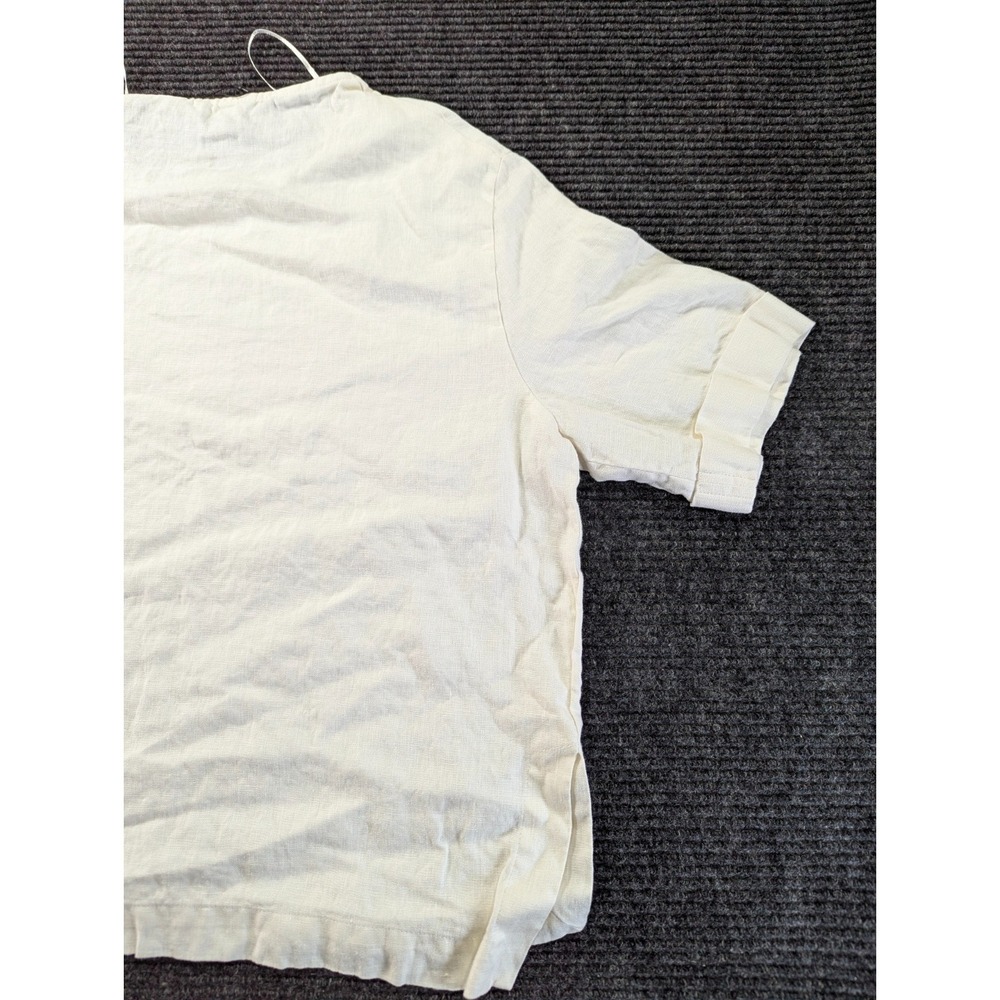 Zara Blouse Top Womens Small Cream Linen Chest Pocket Split Hem Cuffed Sleeve - Picture 8 of 14